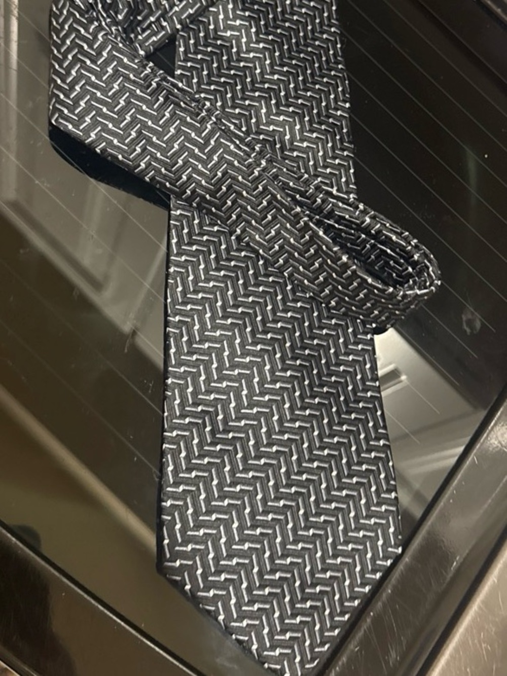 Countess Mara Men's Black Tie with Silver Chevron Weave 100%silk